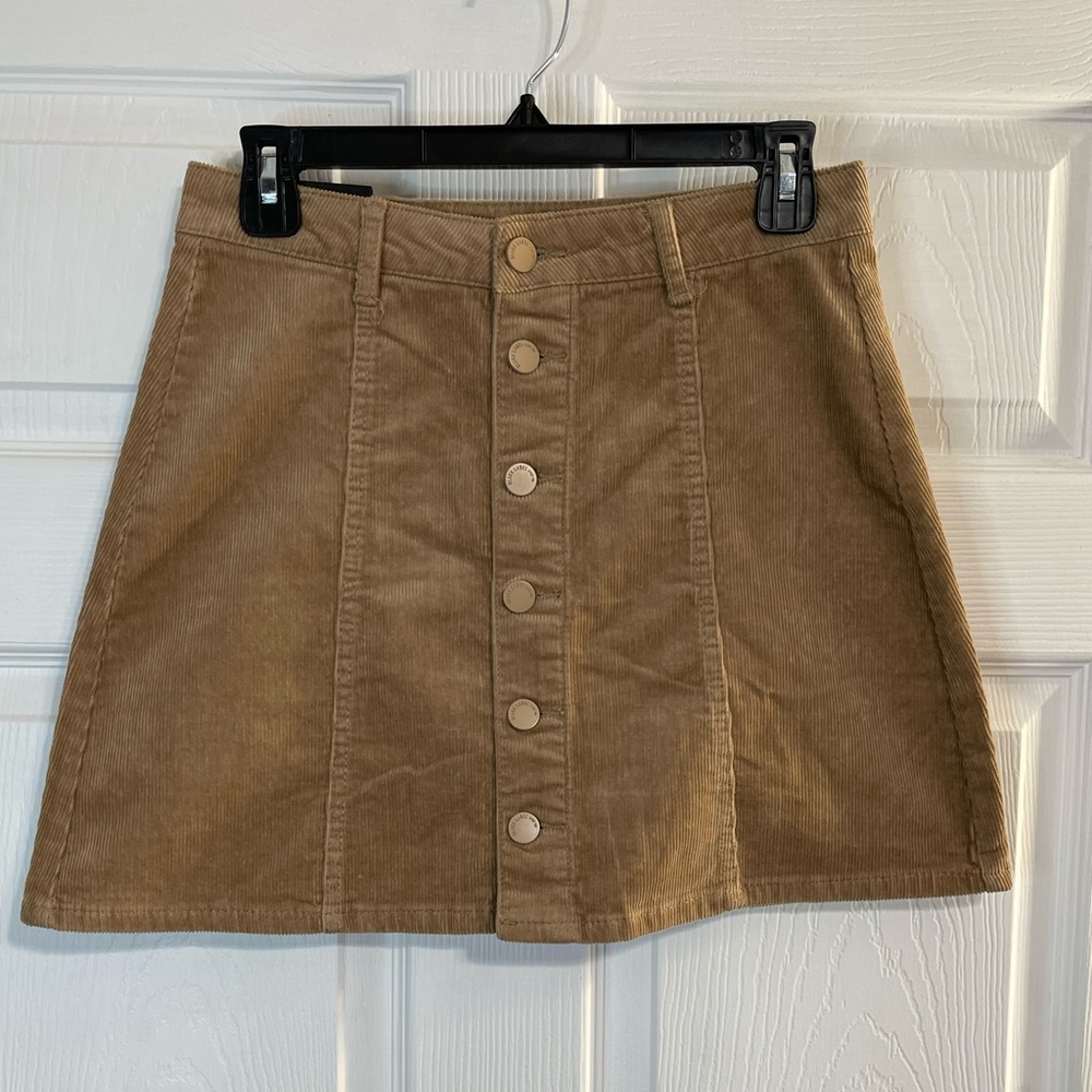 C'est Toi Black Label Brown/Tan Corduroy Skirt Womens Size M Front Button Up NWT